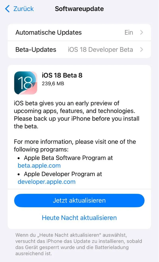 盖州苹果手机维修分享苹果 iOS / iPadOS 18 开发者预览版 Beta 8 发布 